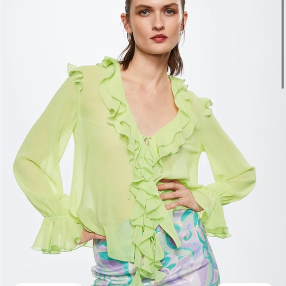 Mango Tops - MANGO | Sheer Lime Green Blouse